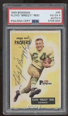 1955 Bowman Signed Floyd Breezy Reid PSA 4 Auto 9 Autographed Top Pop