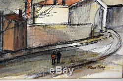23 Vintage Signed Floyd Berg Watercolor Painting Industrial Town Church Tower