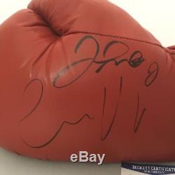 Autographed/Signed FLOYD MAYWEATHER JR & CONOR MCGREGOR Boxing Glove Beckett COA
