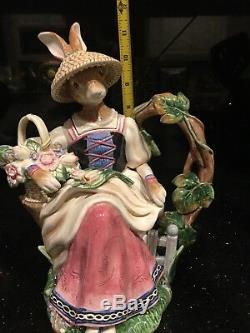 Decorative Teapot signed Handpainted Fitz & Floyd Old World Mrs. Bunny Rabbit