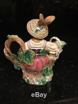 Decorative Teapot signed Handpainted Fitz & Floyd Old World Mrs. Bunny Rabbit