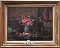 Donald H Floyd Floral Still Life Interior Art Deco 1931 Oil Painting 1892-1965
