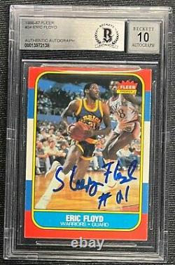 Eric Sleepy Floyd Signed 1986 Fleer Rookie Card Beckett Auto Grade 10 138