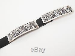 FLOYD BECENTI SIGNED NAVAJO Sterling Silver CONCHO STORY TELLER BELT Horses