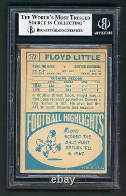 FLOYD LITTLE 1968 TOPPS ROOKIE CARD #173 Autograph HOF RC Broncos AUTO BGS Auth