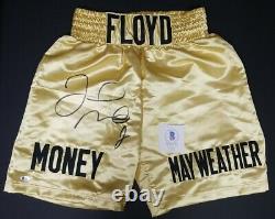 FLOYD MAYWEATHER JR. Signed Autographed GOLD TRUNKS. BECKETT WITNESSED