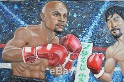 FLOYD MAYWEATHER MANNY PACQUIAO PAITING LARGE 3D Certified And Signed By Floyd