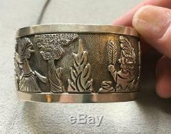 Floyd Becenti  Navajo Sterling Silver Cuff Bracelet Corn Harvest Signed