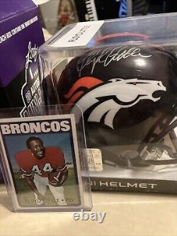 Floyd Little Autographed Mini Helmet Broncos COA Leaf with Box + 1972 Topps #50