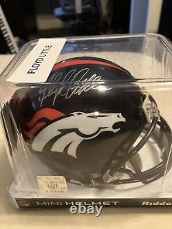 Floyd Little Autographed Mini Helmet Broncos COA Leaf with Box + 1972 Topps #50