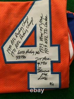 Floyd Little Hand Signed Denver Broncos Jersey+jsa Very Rare 14 Inscriptions
