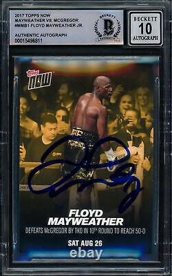 Floyd Mayweather Jr. 2017 Topps Now Card vs Conor McGregor Gem 10 Auto Beckett