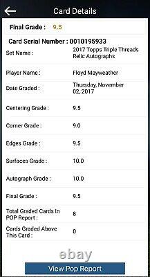 Floyd Mayweather Jr 2017 Topps Triple Threads On Card Auto /18 BGS 9.5 POP 7
