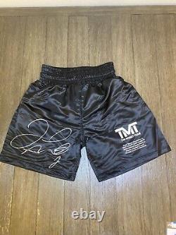 Floyd Mayweather Jr Autographed/Signed TMT Black Boxing Trunks LE/50 BAS P29692