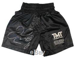 Floyd Mayweather Jr Autographed/Signed TMT Black Boxing Trunks LE/500 BAS 24972