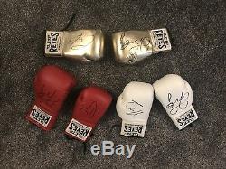 Floyd Mayweather Jr. & Conor McGregor Signed Reyes Gold Red Boxing Glove Pair X2