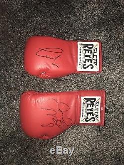 Floyd Mayweather Jr. & Conor McGregor Signed Reyes Gold Red Boxing Glove Pair X2