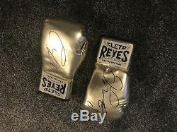 Floyd Mayweather Jr. & Conor McGregor Signed Reyes Gold Red Boxing Glove Pair X2