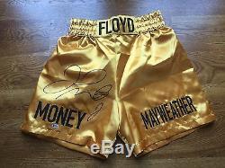 Floyd Mayweather Jr Signed Limited Edition Le 12 Gold Trunks Beckett Coa Proof