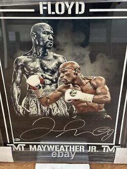 Floyd Mayweather Signed Photo 16x20 custom Framed 23x28 Suede matte Beckett COA