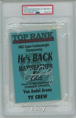Floyd Mayweather Vs Rios 1999 Hes Back Autographed Signed Crew Pass Ticket Psa