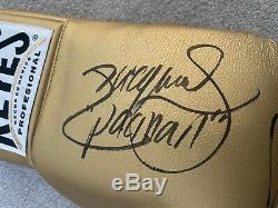Floyd Mayweather and Manny Pacquaio Hand Signed Gold Cleto Reyes Glove with COA