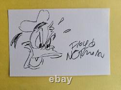 Floyd Norman Disney Animator, Donald Duck Sketch Signed, autographed. 4x6