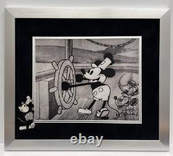 Floyd norman signed Autographed Mickey Mouse Bxw Framed Photo W Sketch Steamboat