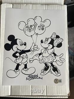 Floyd norman signed Autographed Mickey Mouse, ? Minnie Mouse Bxw Photo Withsketch