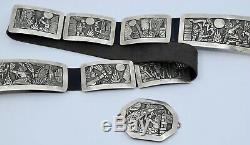 HUGE unique storyteller sterling silver & Turquoise concho belt by Floyd Becenti
