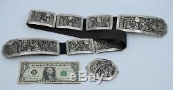 HUGE unique storyteller sterling silver & Turquoise concho belt by Floyd Becenti
