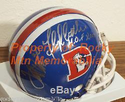 Hall Of Famers Broncos D-Style TERRELL DAVIS and FLOYD LITTLE Signed Mini Helmet