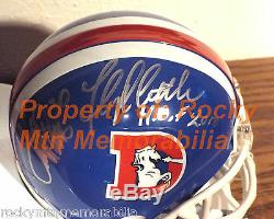 Hall Of Famers Broncos D-Style TERRELL DAVIS and FLOYD LITTLE Signed Mini Helmet