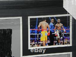 MANNY PACQUIAO FLOYD MAYWEATHER autographed framed boxing trunks- JSA Letter