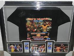 MANNY PACQUIAO FLOYD MAYWEATHER autographed framed fight t-shirt- JSA Letter
