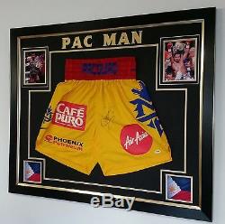 Manny Pacquiao Signed boxing SHORTS Autograph Display vs Floyd Mayweather