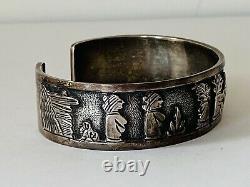 Old Pawn Navajo Floyd Becenti Signed Sterling Silver Storyteller Cuff Bracelet