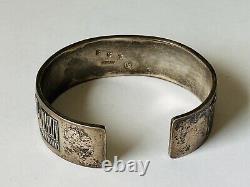 Old Pawn Navajo Floyd Becenti Signed Sterling Silver Storyteller Cuff Bracelet