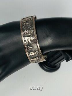 Old Pawn Navajo Floyd Becenti Signed Sterling Silver Storyteller Cuff Bracelet