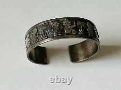 Old Pawn Navajo Floyd Becenti Signed Sterling Silver Storyteller Cuff Bracelet