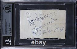 Pink Floyd (5) Gilmour, Waters, Wright, Mason Signed 2.75x4.25 Cut Sig BAS Slab