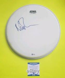 RARE PINK FLOYD NICK MASON SIGNED 12 DRUMHEAD WITH BECKETT BAS COA psa jsa