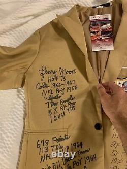 Rare Floyd Little Lenny Moore SIGNED STAT Gold Jacket 29 INSCRIPTIONS JSA