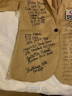 Rare Floyd Little Lenny Moore SIGNED STAT Gold Jacket 29 INSCRIPTIONS JSA