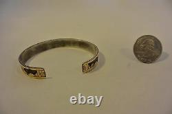 Signed FLOYD BECENTI Navajo BRACELET Story Teller Sterling Silver with12K GOLD