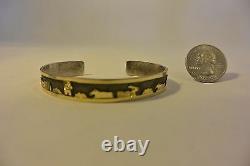 Signed FLOYD BECENTI Navajo BRACELET Story Teller Sterling Silver with12K GOLD