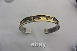 Signed FLOYD BECENTI Navajo BRACELET Story Teller Sterling Silver with12K GOLD