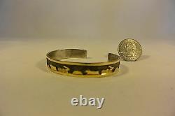 Signed FLOYD BECENTI Navajo BRACELET Story Teller Sterling Silver with12K GOLD