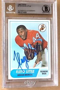 Signed FLOYD LITTLE Denver Broncos 1968 Topps Rookie Card #173 Beckett Slabbed