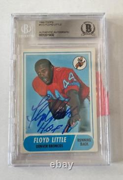 Signed FLOYD LITTLE Denver Broncos 1968 Topps Rookie Card #173 Beckett Slabbed